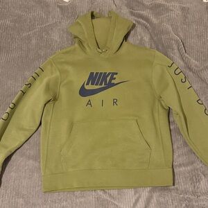 Nike Men's Green Hoodie with Navy Logo